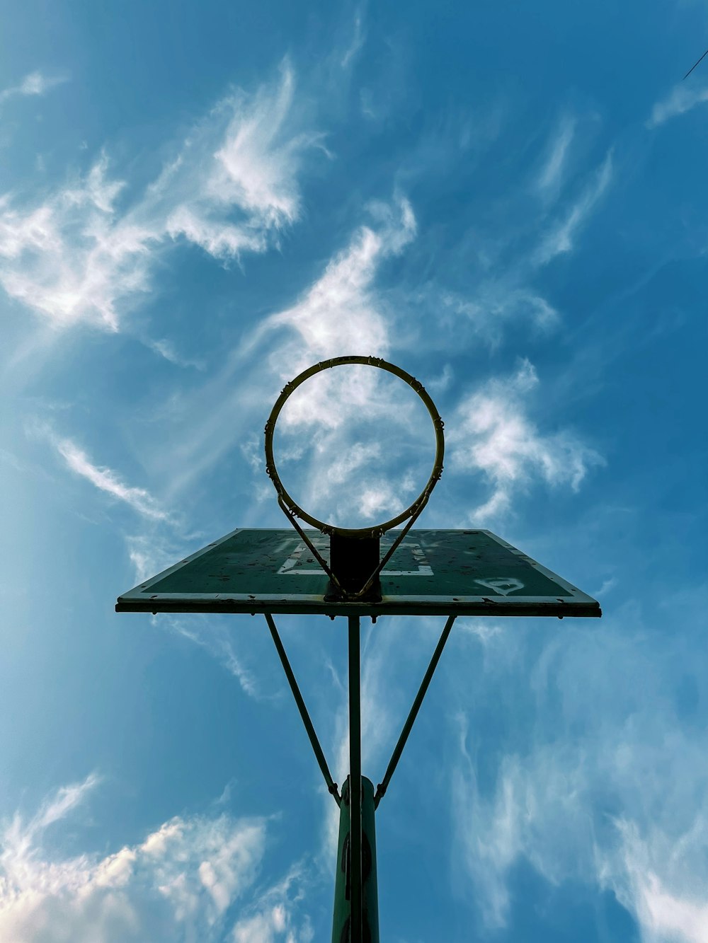 Un aro de baloncesto con un fondo de cielo