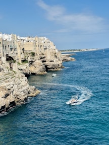 a boat is in the middle of the water