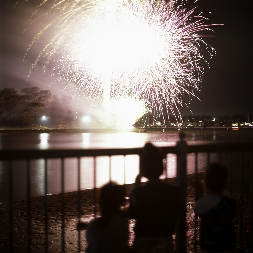 a group of people watching a fireworks display