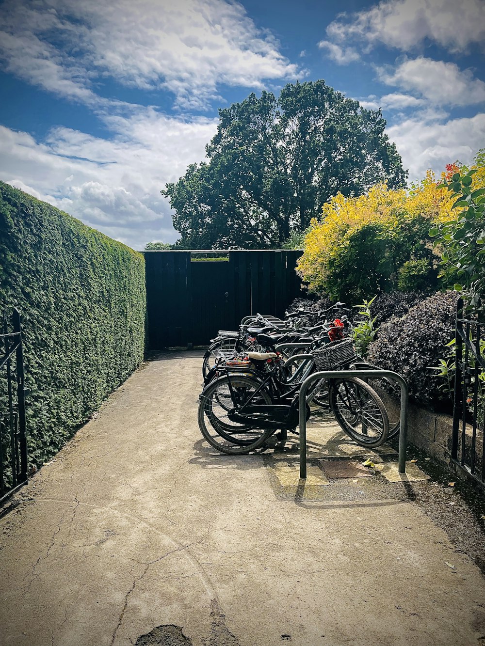 Un montón de bicicletas que están sentadas en la tierra