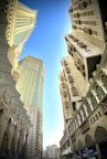 looking up at the buildings in the city