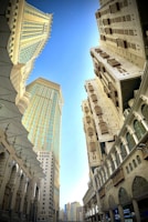 looking up at the buildings in the city