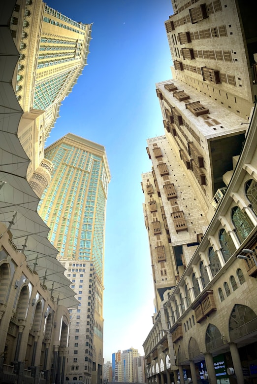 looking up at the buildings in the city