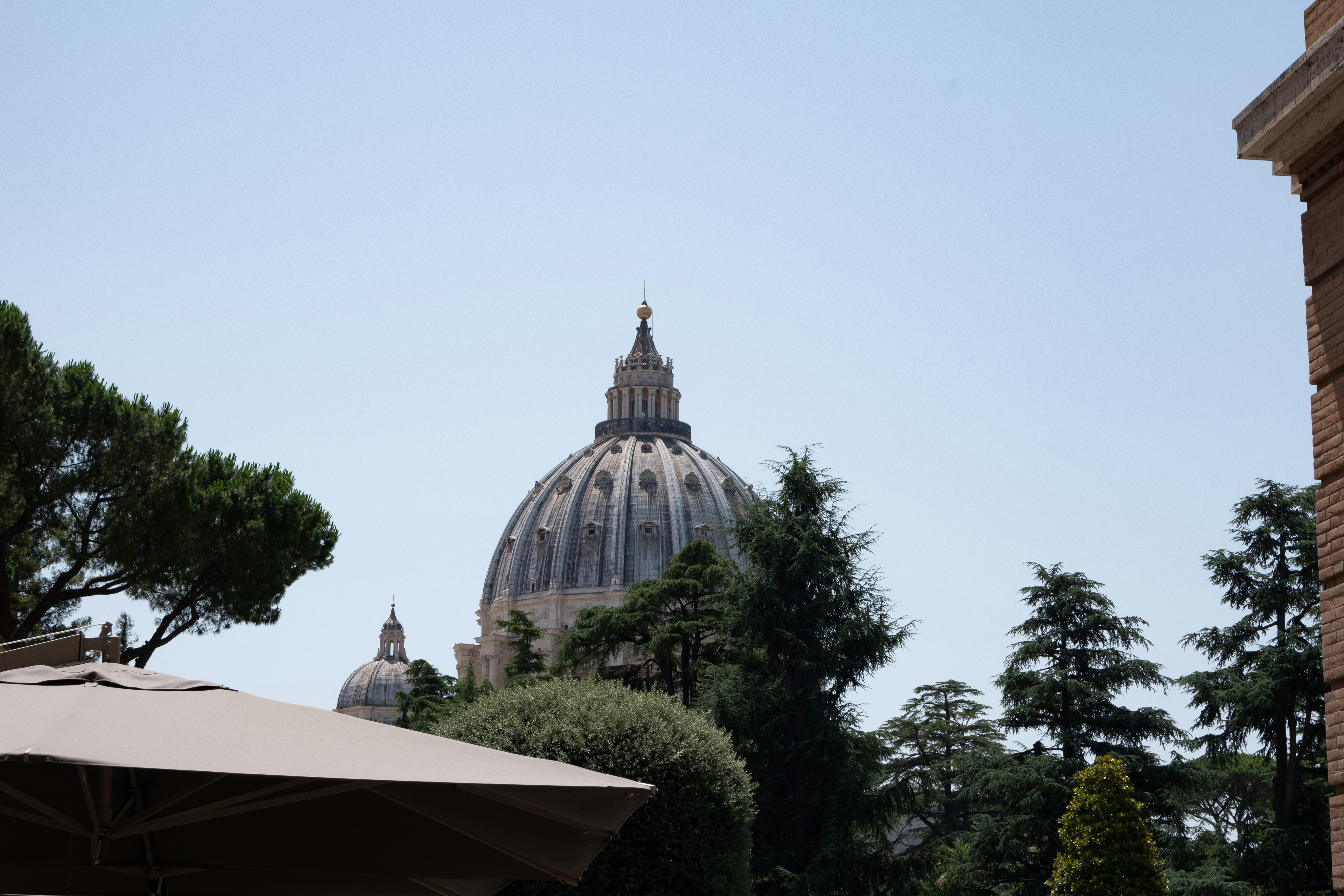 the dome of a building with trees in the foreground