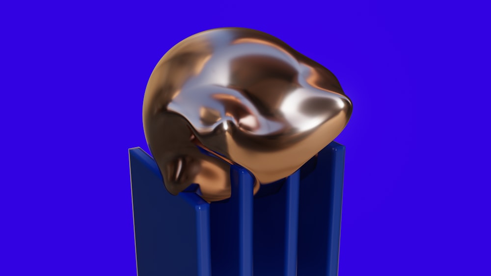 a metal object with a blue background