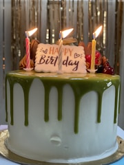 A delicious birthday cake adorned with candles.