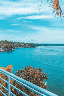 A scenic view of the coastline from a luxury apartment.