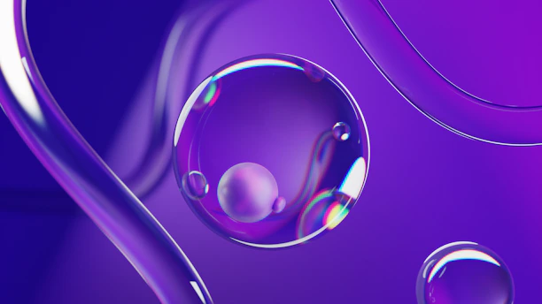 A vibrant glassmorphism styled product banner blending purple and orange hues with a crystal-like gradient effect.