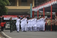 Players marching in sync during a ceremonial parade within the GGRP game.