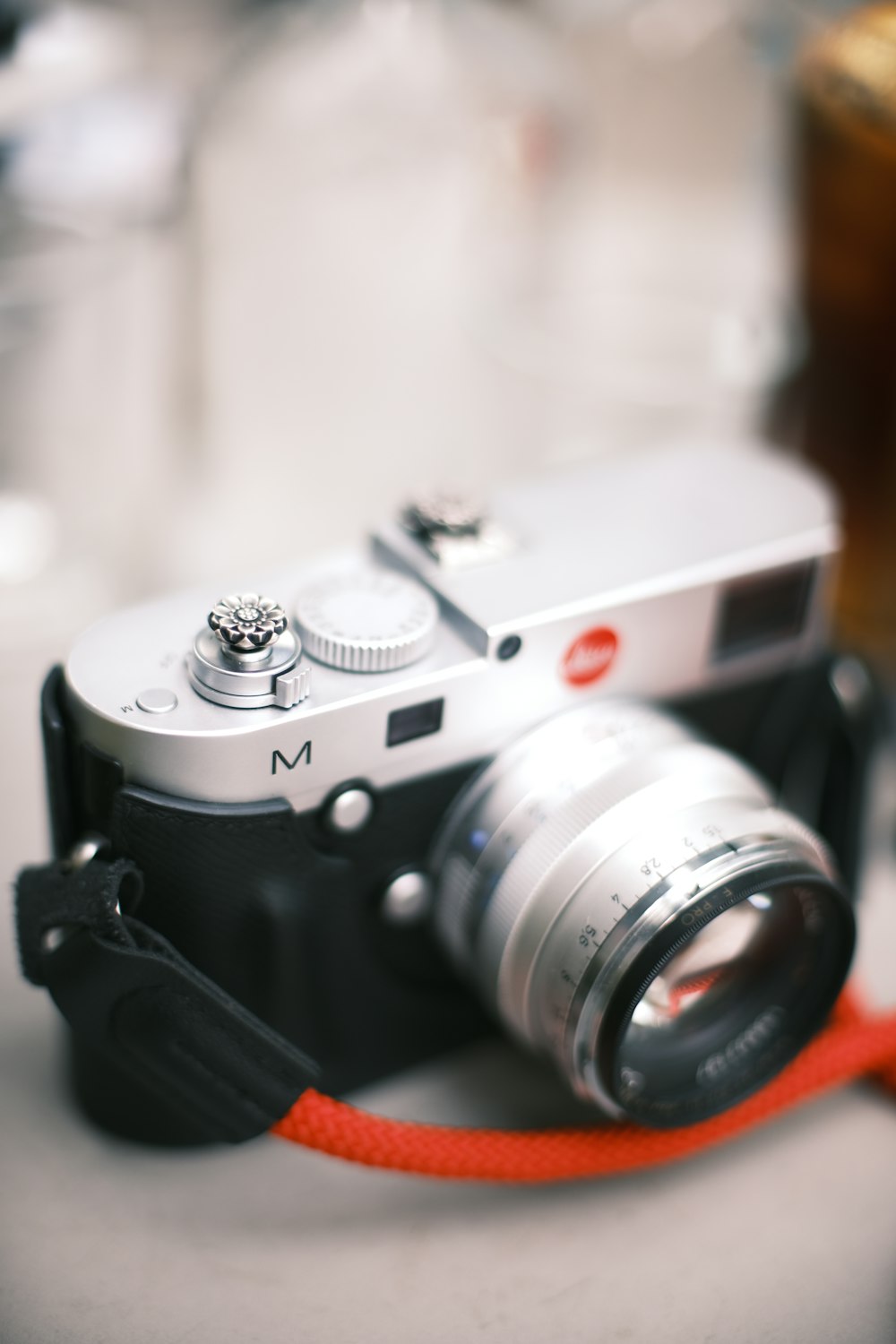 a close up of a camera on a table