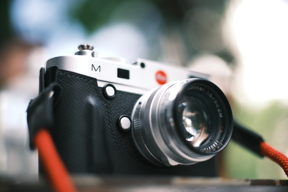 a close up of a camera on a table