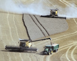 Modern agricultural machinery working efficiently in a large grain field.