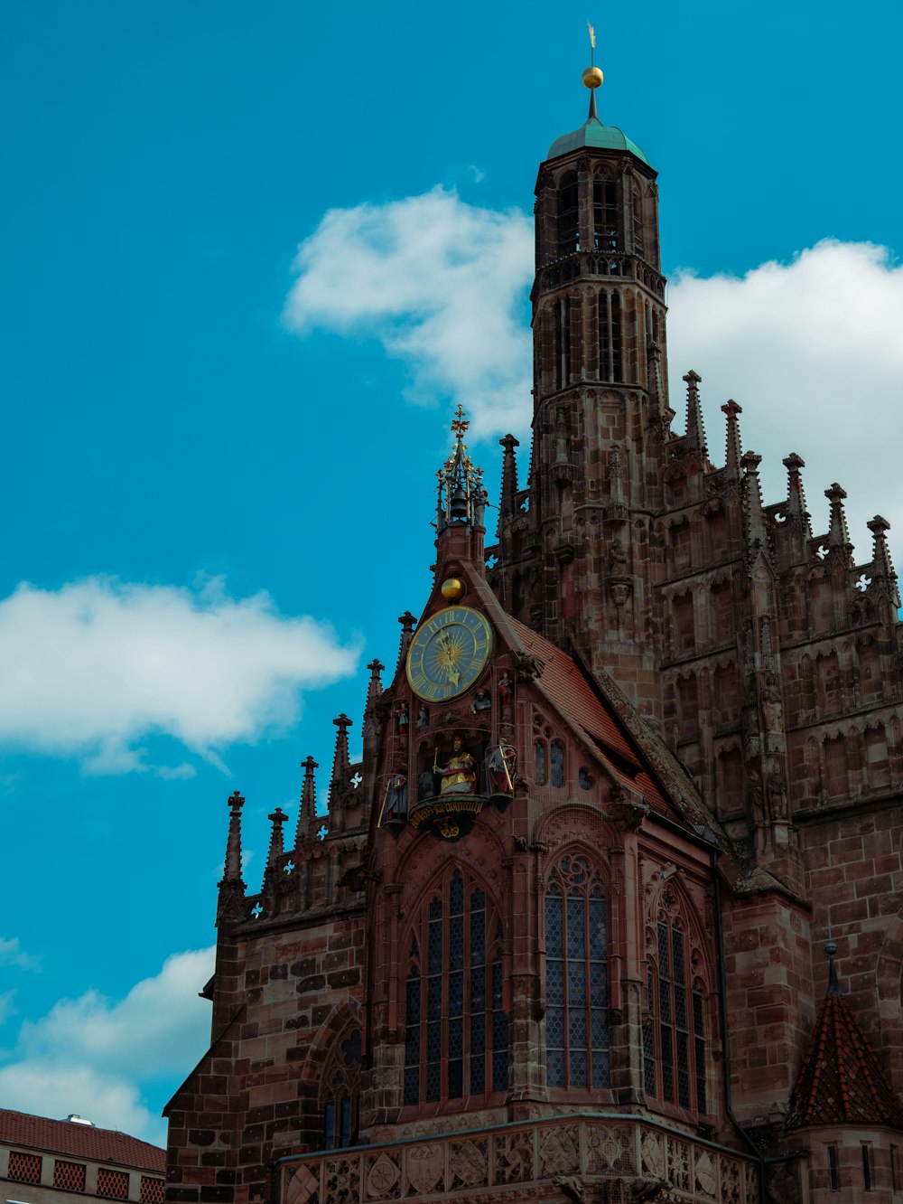 a large building with a clock on it's side