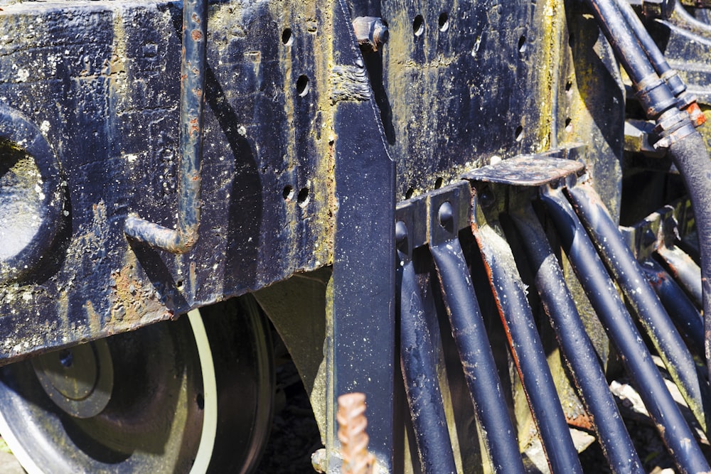 a close up of the wheels of a train