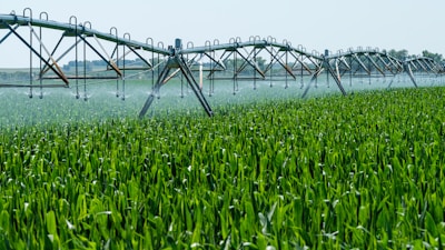 A farmer using an irrigation system in a field.