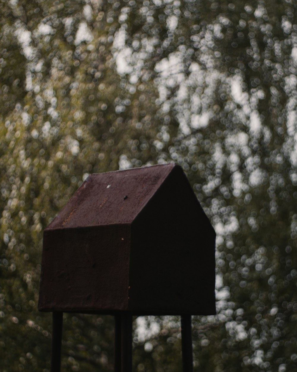 a bird is perched on top of a bird house