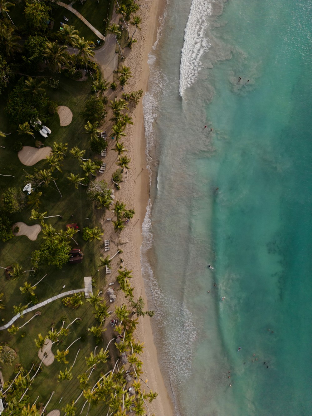 una vista aerea di una spiaggia e dell'oceano