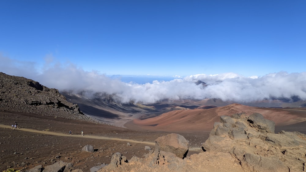 a group of people standing on top of a mountain