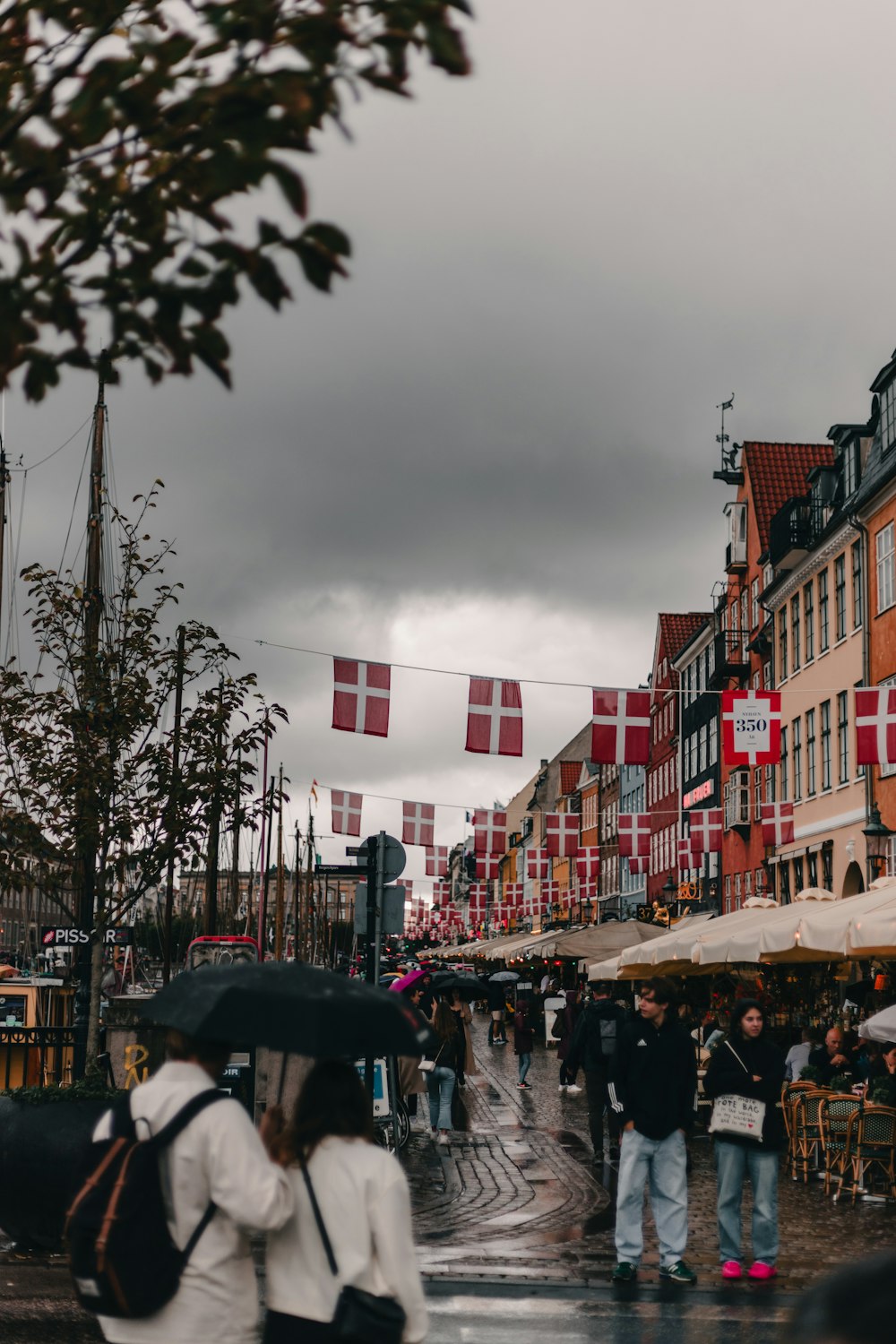 a group of people walking down a street holding umbrellas