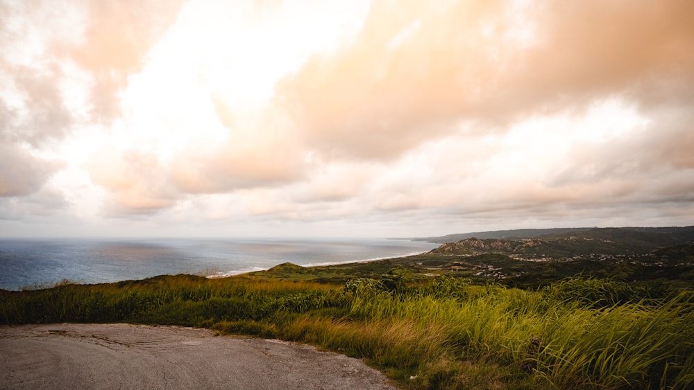 a scenic view of the ocean from a hill