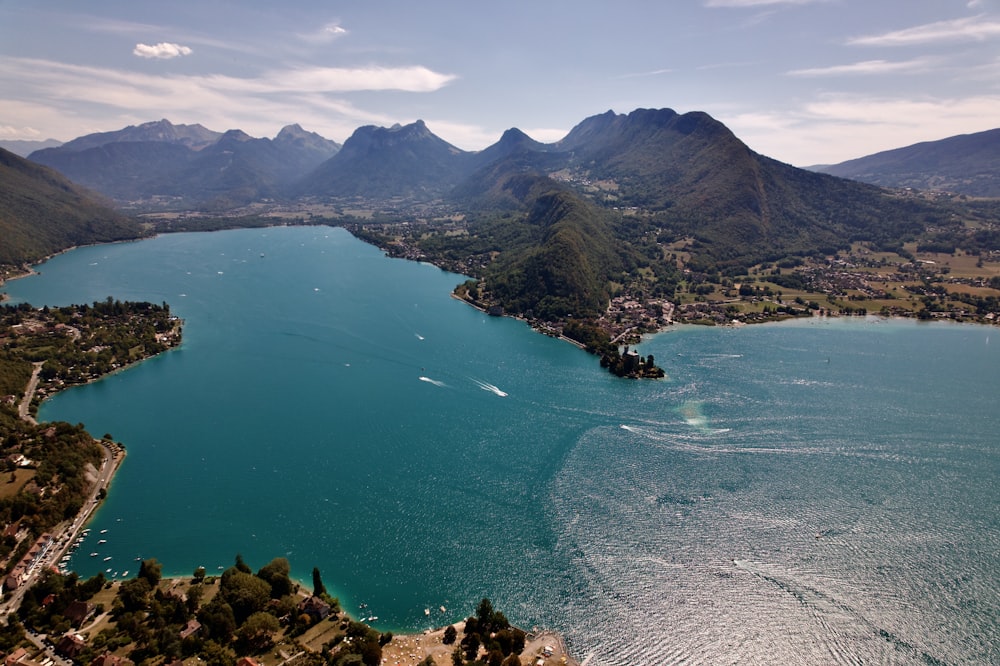 a large body of water surrounded by mountains