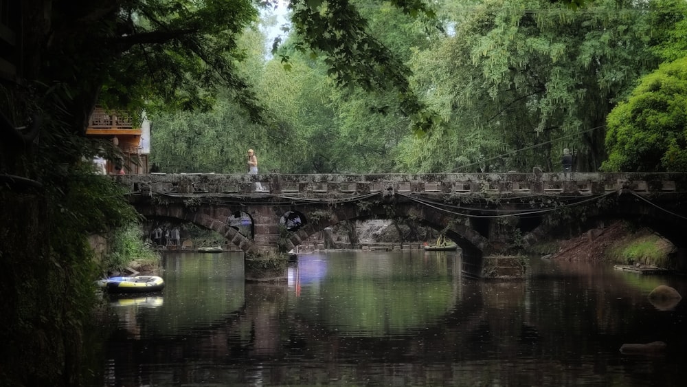 a man standing on a bridge over a river