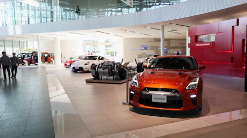 Car showroom filled with vehicles