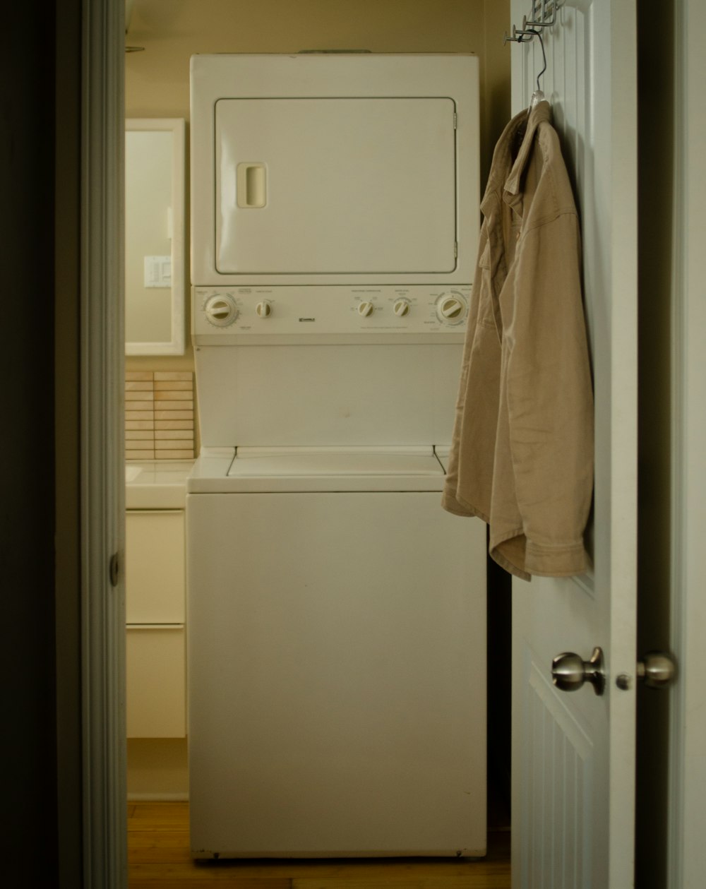 a washer and dryer in a small room