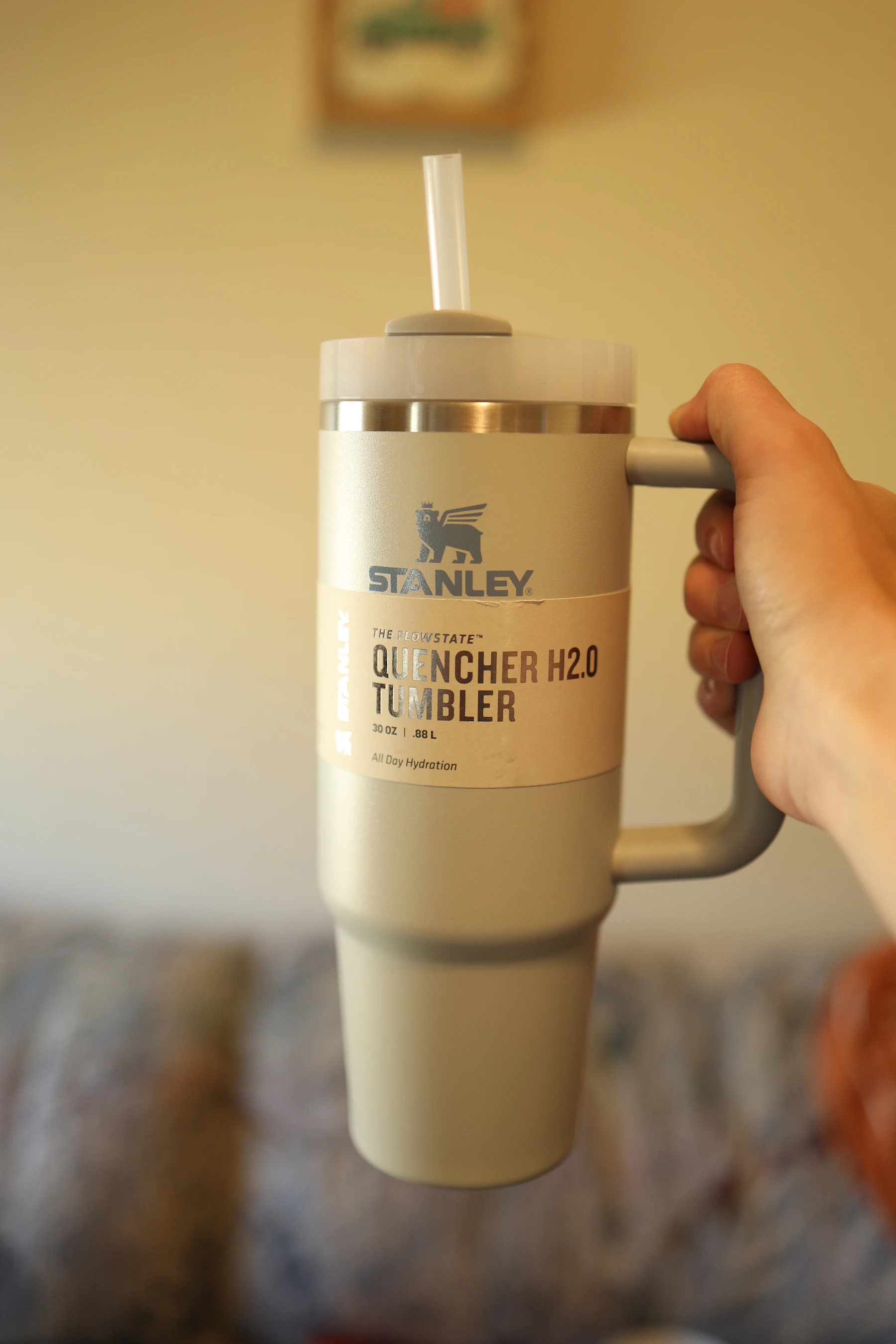 Person holding a Stanley Quencher tumbler