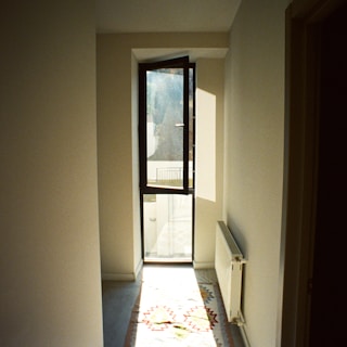 A cozy living room corner featuring a colorful hallway runner and soft natural light.