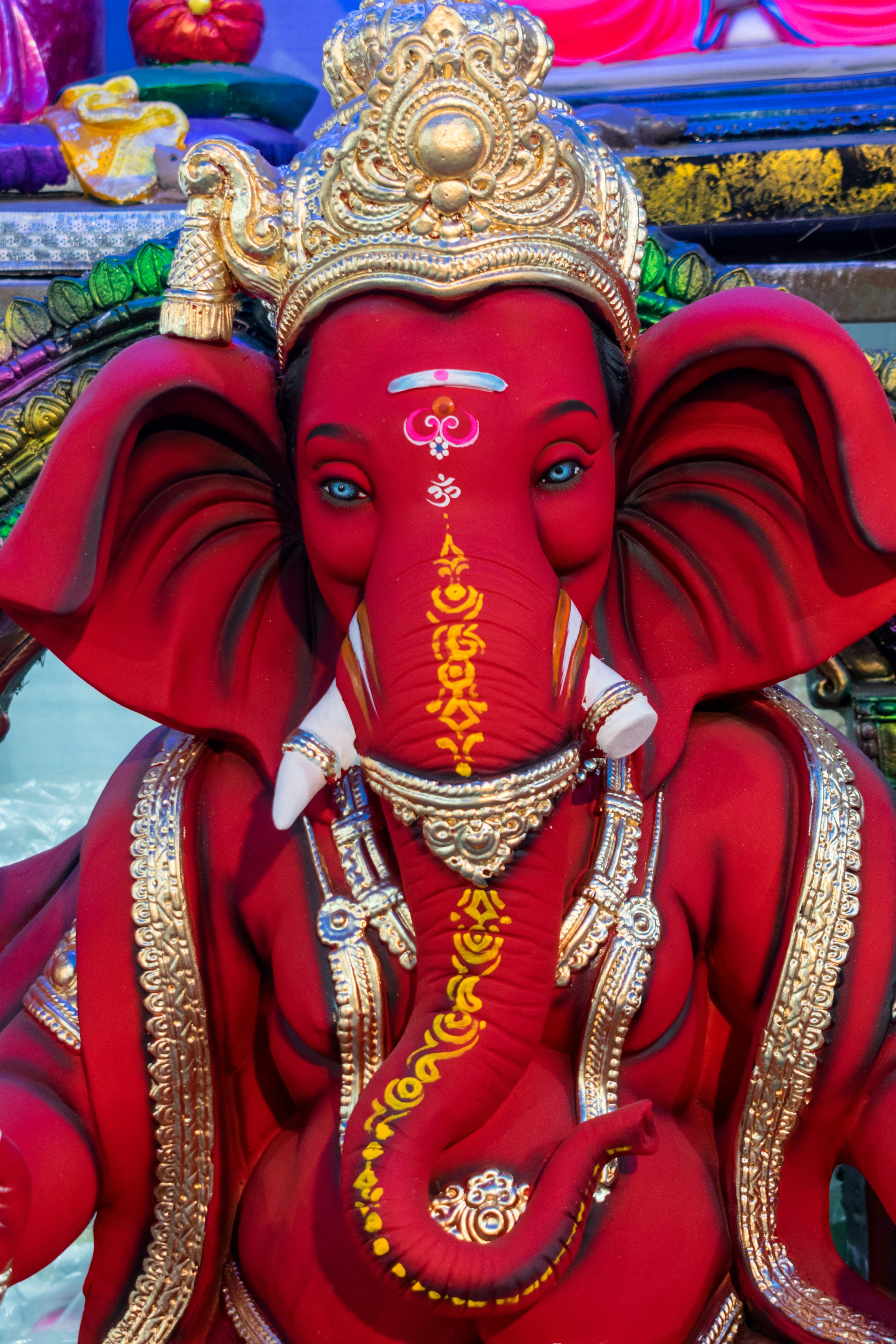 A beautiful idol of Lord Ganpati on display at a workshop in Mumbai, India for the festival of Ganesh Chaturthi