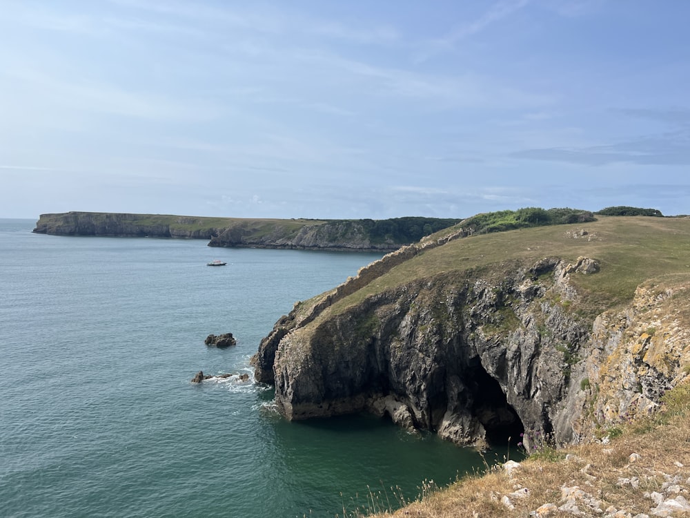 a large body of water next to a cliff