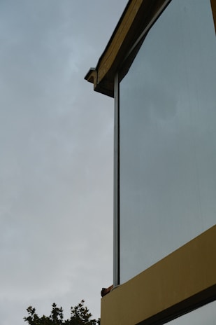 a bird is perched on the ledge of a window