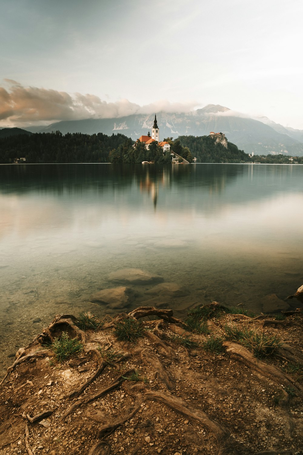 a small island in the middle of a lake