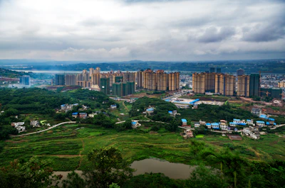 A panoramic view of the Vivanta township under development, showcasing green spaces and modern homes.