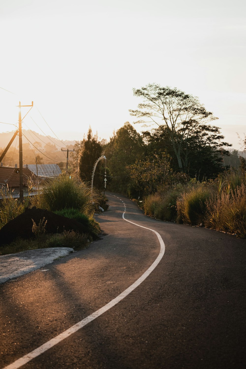 a curved road in the middle of a rural area