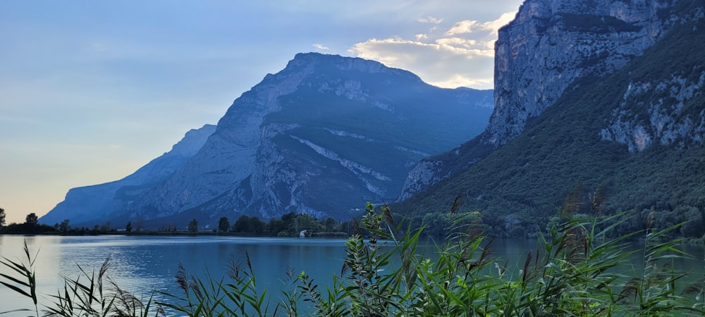 a lake with a mountain in the background