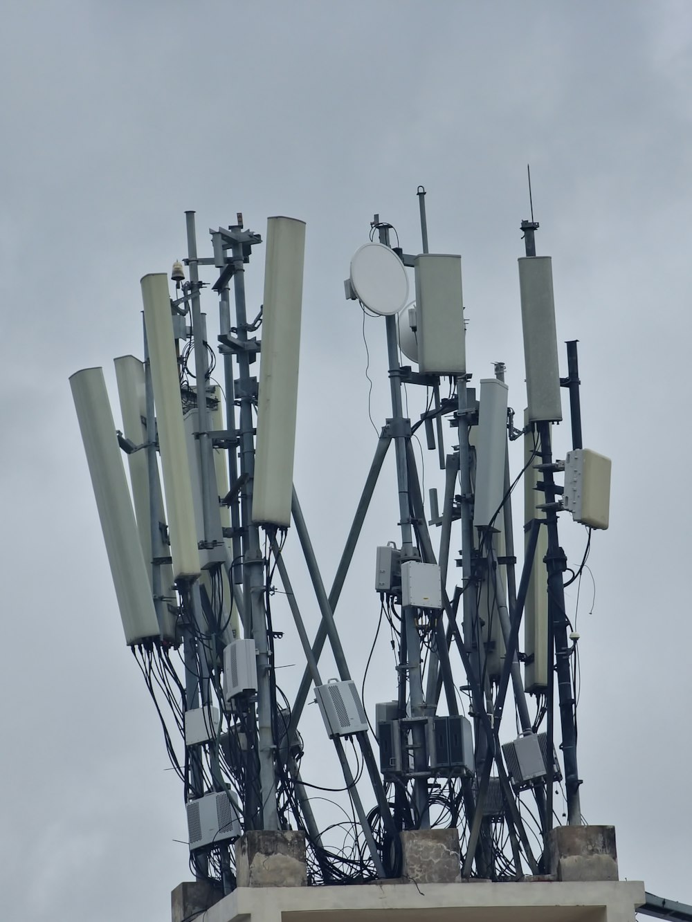 a bunch of cell phones on top of a building