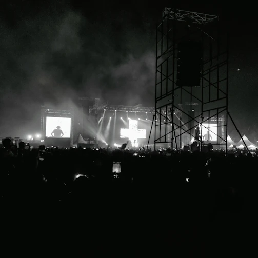 outdoor concert stage showing Stage structure and stage video screen and lighting
