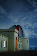 Close-up of a telescope dome under a clear night sky