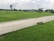 A rural scene featuring a gravel road cutting through expansive green rice fields. In the background, small houses and buildings are scattered sparsely. Telephone poles and power lines run alongside the road, and a few trees are dotted across the landscape under a cloudy sky.