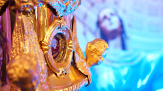 Close-up of a detailed miniature Semana Santa figurine from a Seville brotherhood.