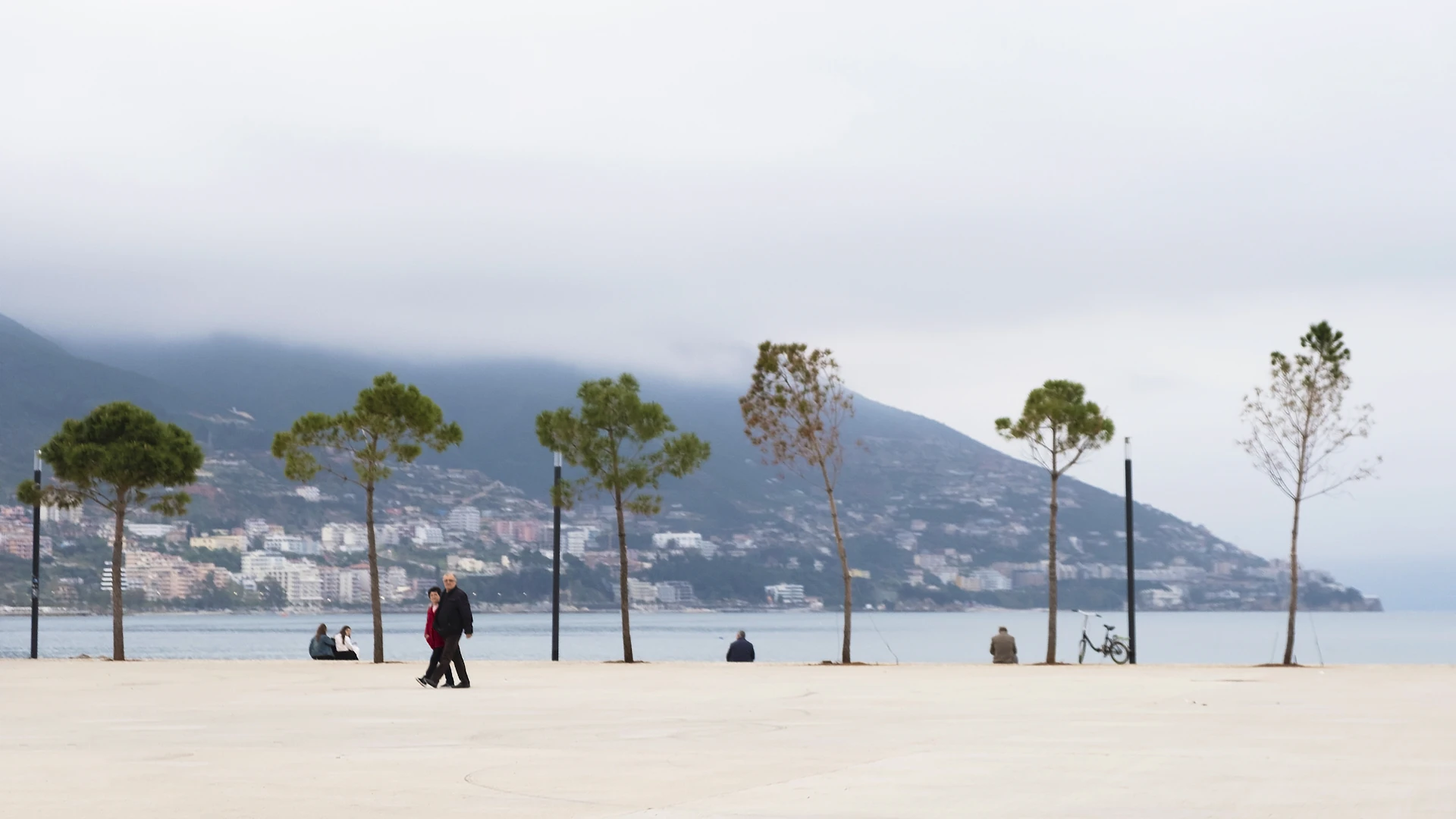 The Lungomare seaside promenade in Vlorë on a misty day