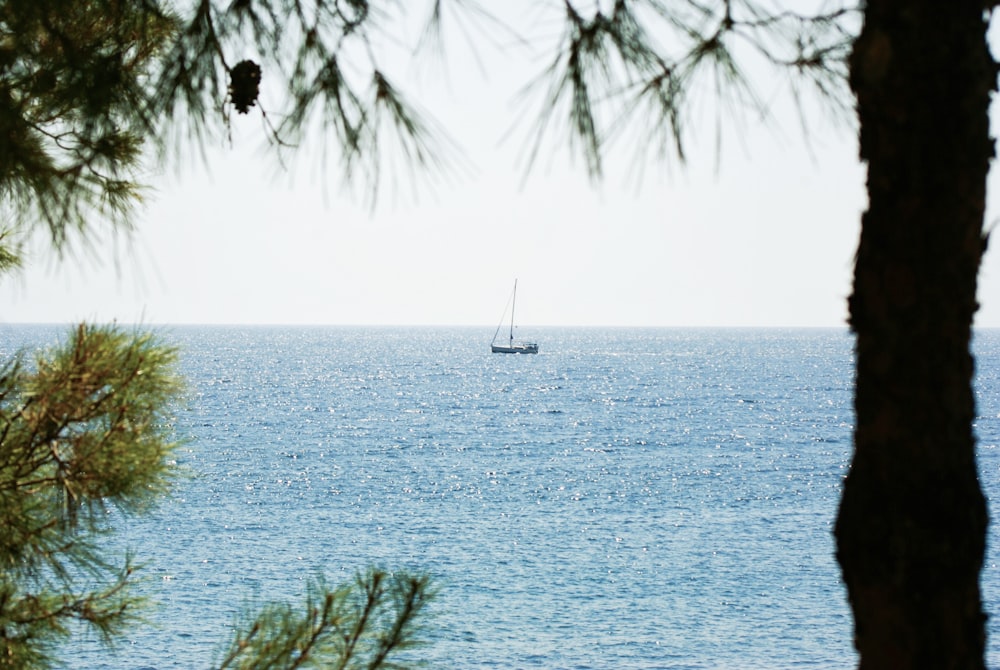 a boat is out in the open water