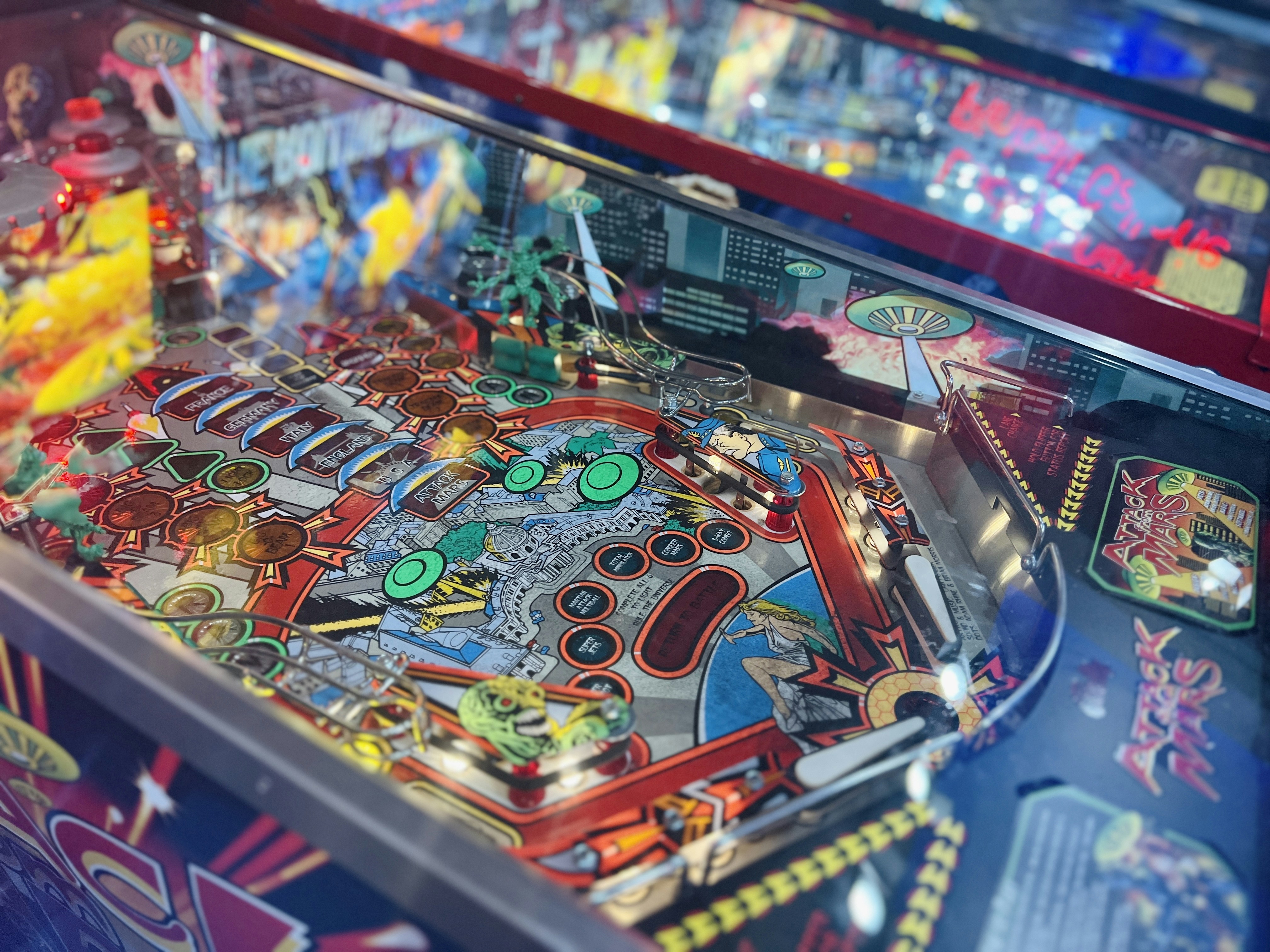 a close up of a pinball machine