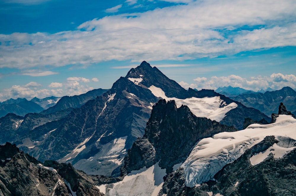 a mountain range with snow covered mountains in the background