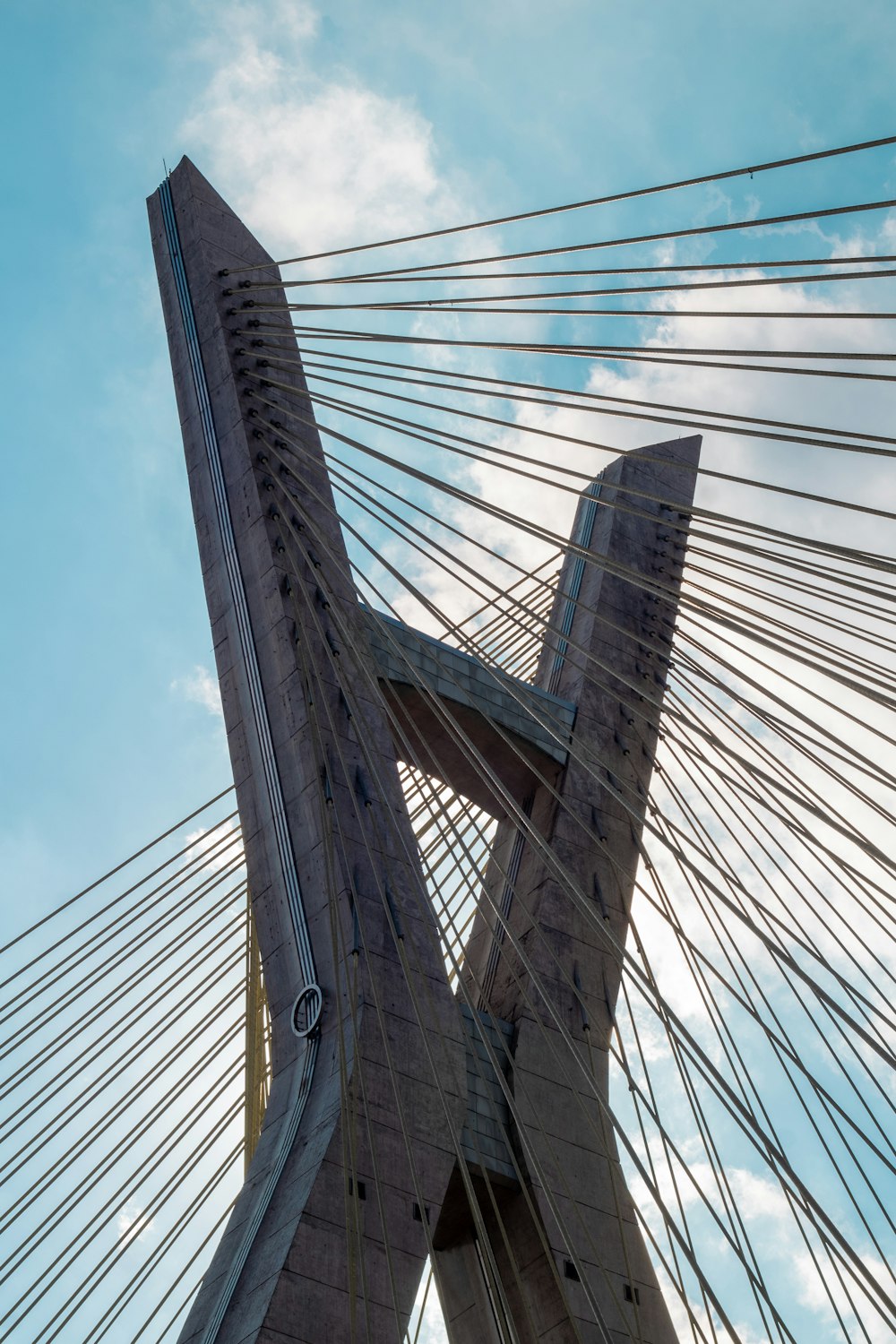 a view of the underside of a bridge