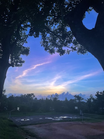 A vibrant photo of a sunset-lit outdoor court where a pick-up game is underway, symbolizing ongoing passion.