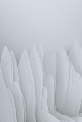 The image features an abstract composition of smooth, flowing forms that resemble elongated, overlapping paper or fabric structures. The soft, pastel tones give the impression of a serene and minimalist landscape.
