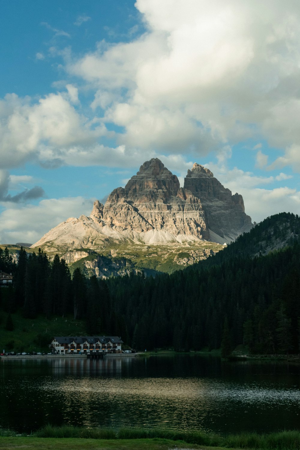 a mountain with a lake in front of it